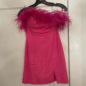 Hot pink feather trimmed dress